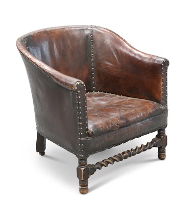 Lot 657 - A 1920'S LEATHER UPHOLSTERED OAK TUB CHAIR