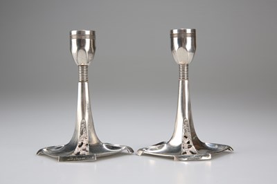 Lot 1104 - A PAIR OF WMF ELECTRO-PLATED CANDLESTICKS, EARLY 20TH CENTURY