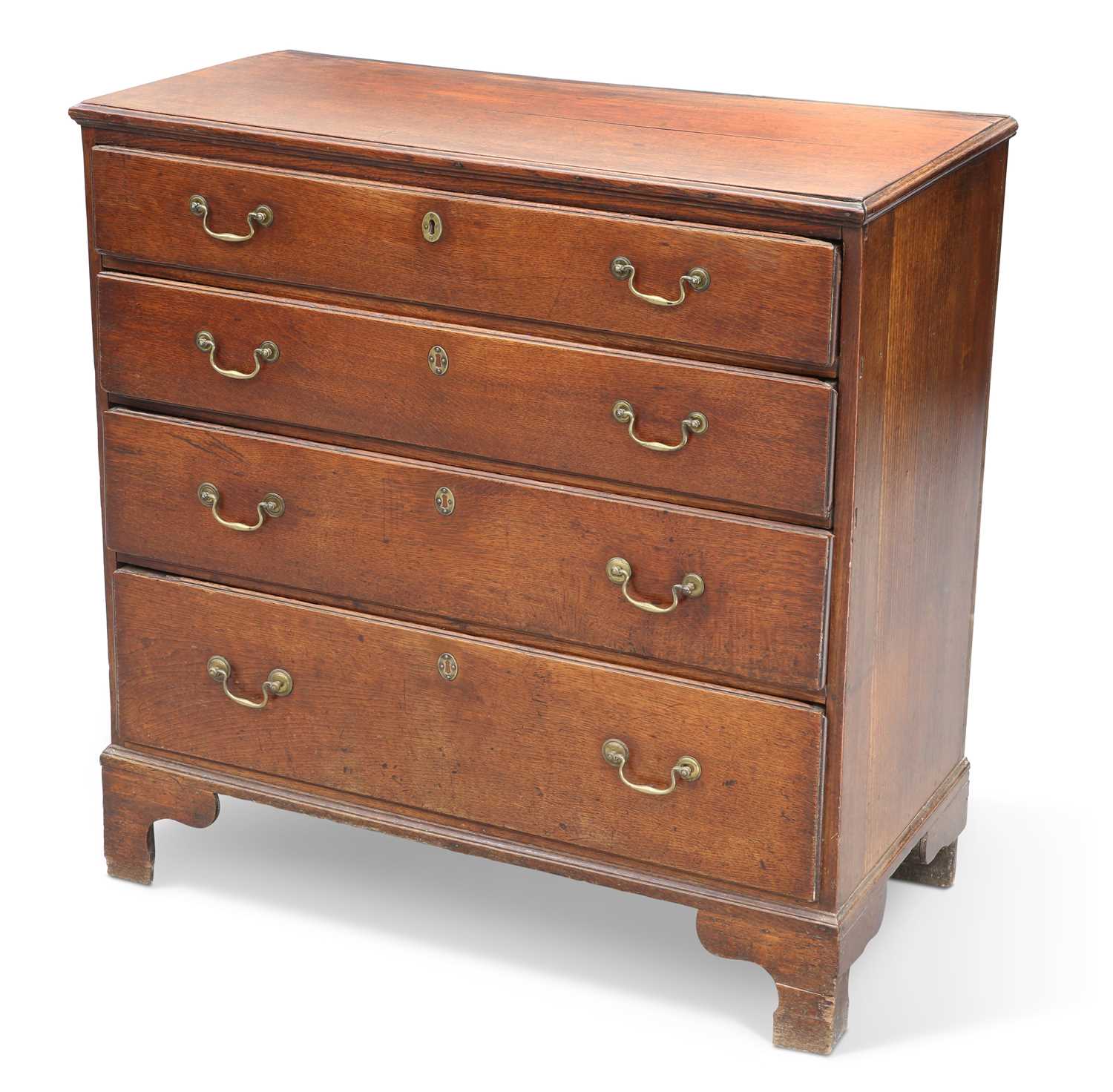 Lot 688 - A GEORGE III OAK CHEST OF DRAWERS