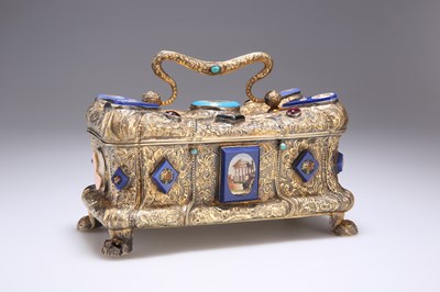 Lot 455 - A RARE VIENNESE SILVER-GILT CASKET MOUNTED WITH CAMEOS, MICROMOSAICS AND 'JEWELS'