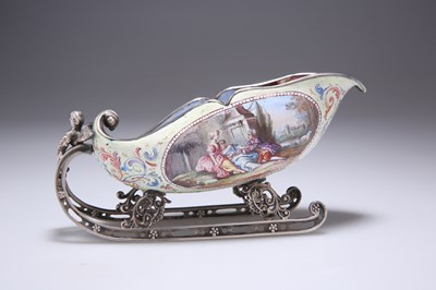 Lot 457 - A VIENNESE ENAMEL AND SILVER MINIATURE SLEIGH