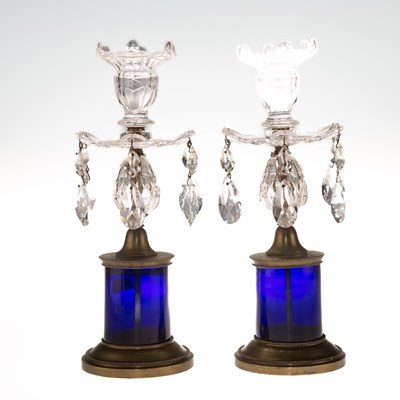 Lot 608 - A PAIR OF 19TH CENTURY CUT-GLASS LUSTRE CANDLESTICKS