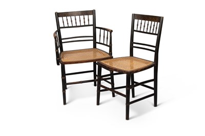 Lot 652 - TWO EBONISED SUSSEX CHAIRS, ATTRIBUTED TO MORRIS & CO, CIRCA 1900