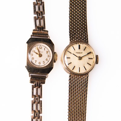 Lot 421 - A LADY'S 9CT GOLD TISSOT BRACELET WATCH AND ANOTHER GOLD WATCH