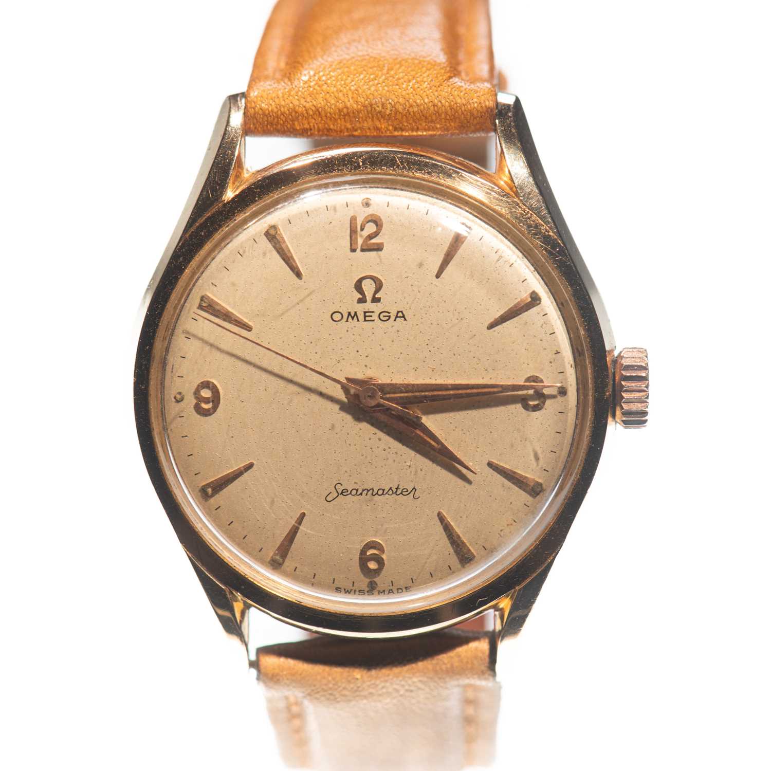 Lot 418 - A GENTS 18CT GOLD OMEGA SEAMASTER STRAP WATCH