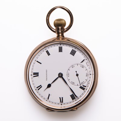 Lot 427 - A 9CT GOLD OPEN FACE TAVANNES POCKET WATCH