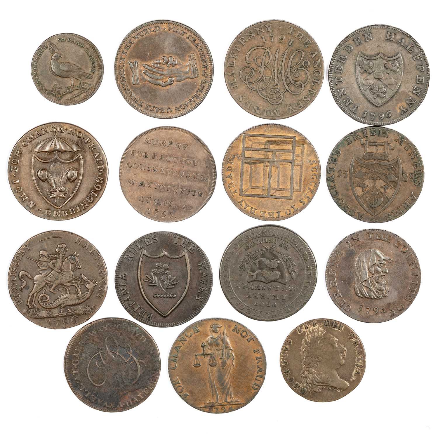 Lot 13 - A GROUP OF FIFTEEN 18TH/ 19TH CENTURY PROVINCIAL TOKENS