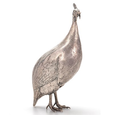 Lot 167 - PATRICK MAVROS : A LARGE SILVER SCULPTURE OF A GUINEA FOWL