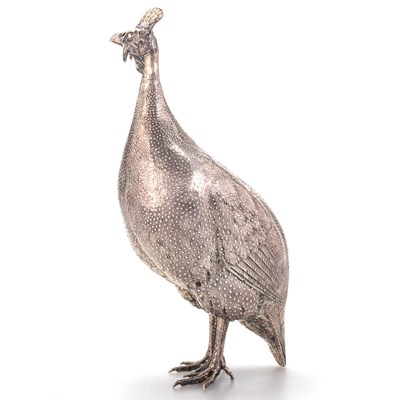 Lot 167 - PATRICK MAVROS : A LARGE SILVER SCULPTURE OF A GUINEA FOWL