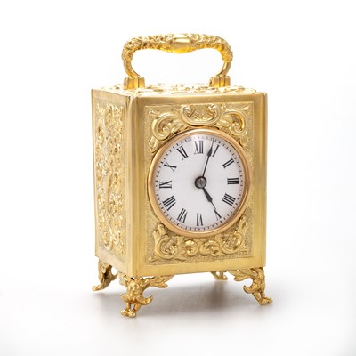 Lot 287 - A VICTORIAN SILVER-GILT CARRIAGE CLOCK