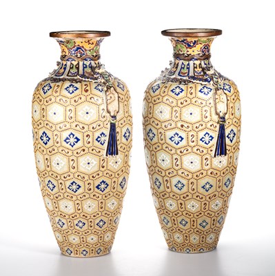 Lot 33 - A LARGE PAIR OF JAPANESE VASES