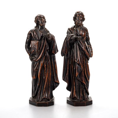 Lot 545 - A PAIR OF CARVED WOOD FIGURES OF APOSTLES