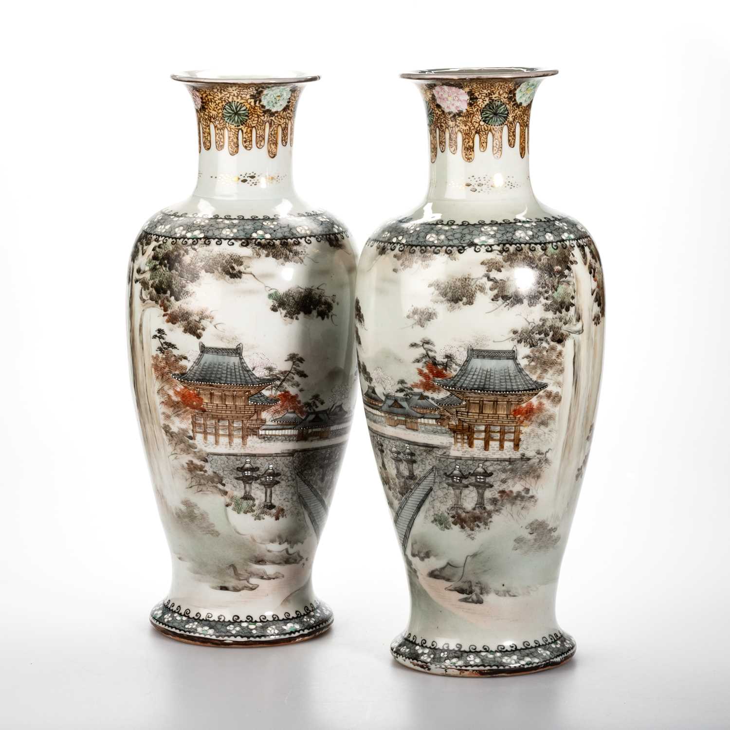 Lot 65 A LARGE PAIR OF JAPANESE PORCELAIN VASES,