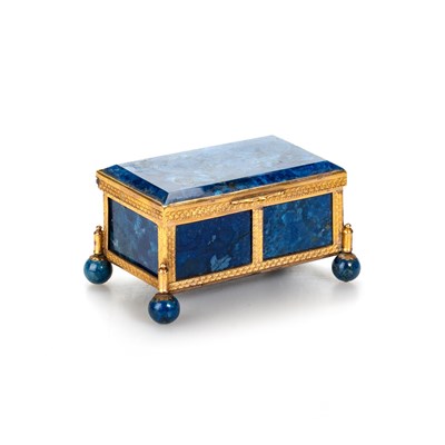 Lot 412 - A 19TH CENTURY GILT-METAL MOUNTED BLUE AGATE BOX