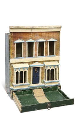Lot 1 - A PRIMITIVE 19TH CENTURY DOLLS HOUSE, POSSIBLY AMERICAN