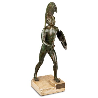 Lot 491 - A BRONZE FIGURE OF AN ETRUSCAN WARRIOR