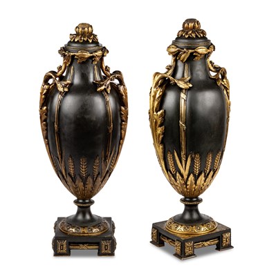 Lot 505 - A PAIR OF 19TH CENTURY GILT AND PATINATED BRONZE VASES AND COVERS, GERMAN, SIGNED A. ERDMANN