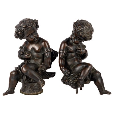 Lot 498 - A PAIR OF FRENCH BRONZE FIGURES OF PUTTI, 19TH CENTURY