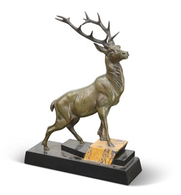 Lot 494 - AN ART DECO PERIOD BRONZE OF A STAG