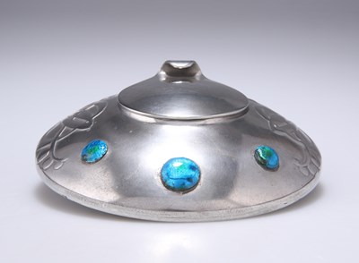 Lot 461 - ARCHIBALD KNOX (1864-1933) FOR LIBERTY & CO, A TUDRIC PEWTER AND ENAMEL INKWELL