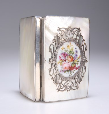 Lot 295 - A GEORGE V SILVER-MOUNTED, MOTHER-OF-PEARL AND FLORAL-PAINTED CIGARETTE CASE