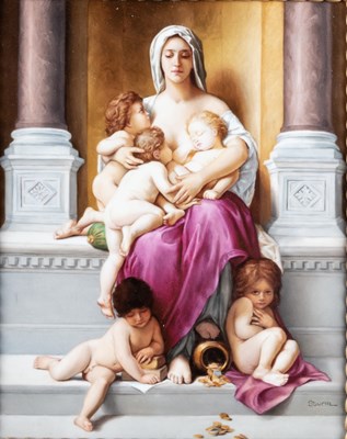 Lot 37 - A VIENNA RECTANGULAR PORCELAIN PLAQUE, 'CHARITY', LATE 19TH CENTURY/ EARLY 20TH CENTURY