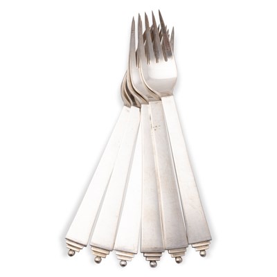 Lot 242 - GEORG JENSEN: A SET OF SIX DANISH STERLING SILVER FORKS