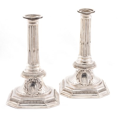 Lot 417 - A PAIR OF QUEEN ANNE SILVER CANDLESTICKS