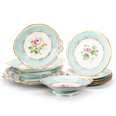 Lot 68 - AN ENGLISH BONE CHINA BOTANTICAL DESSERT SERVICE, LATE 19TH CENTURY