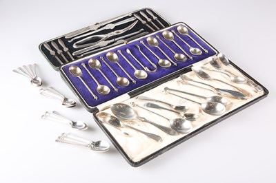 Lot 207 - A MIXED GROUP OF SILVER AND SILVER-PLATED CUTLERY