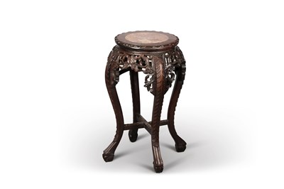 Lot 680 - A CHINESE MARBLE-INSET HARDWOOD PLANTSTAND, LATE 19TH CENTURY