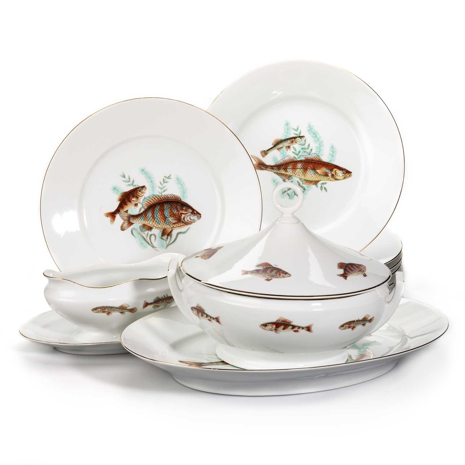 Lot 51 - RICHARD GINORI (ITALY), A FISH PATTERN DINNER SERVICE, LATE 1960S