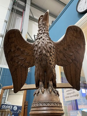 Lot 735 - A LARGE 19TH CENTURY CARVED OAK EAGLE LECTERN