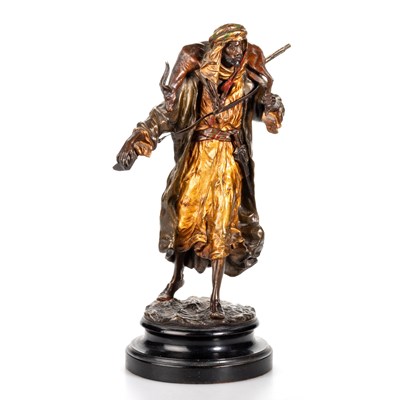 Lot 599 - FRANZ XAVIER BERGMANN (AUSTRIAN, 1861-1936), A VIENNESE COLD-PAINTED BRONZE FIGURE OF A HUNTER