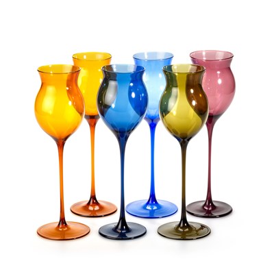 Lot 18 - A SET OF SIX LAUSCHA COLOURED GLASS WINES, 20TH CENTURY