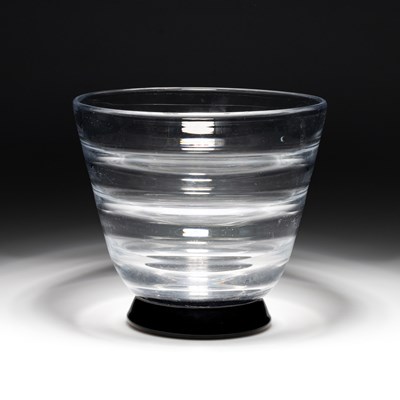 Lot 14 - SIMON GATE FOR ORREFORS, AN OPTIC BLOWN VASE WITH BLACK GLASS BASE, CIRCA 1930S