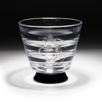 Lot 20 - SIMON GATE FOR ORREFORS, AN OPTIC BLOWN VASE WITH BLACK GLASS BASE, CIRCA 1930S