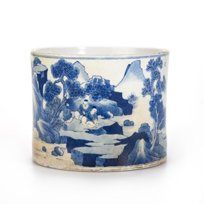 Lot 77 - A CHINESE BLUE AND WHITE CYLINDRICAL BRUSH HOLDER, BITONG