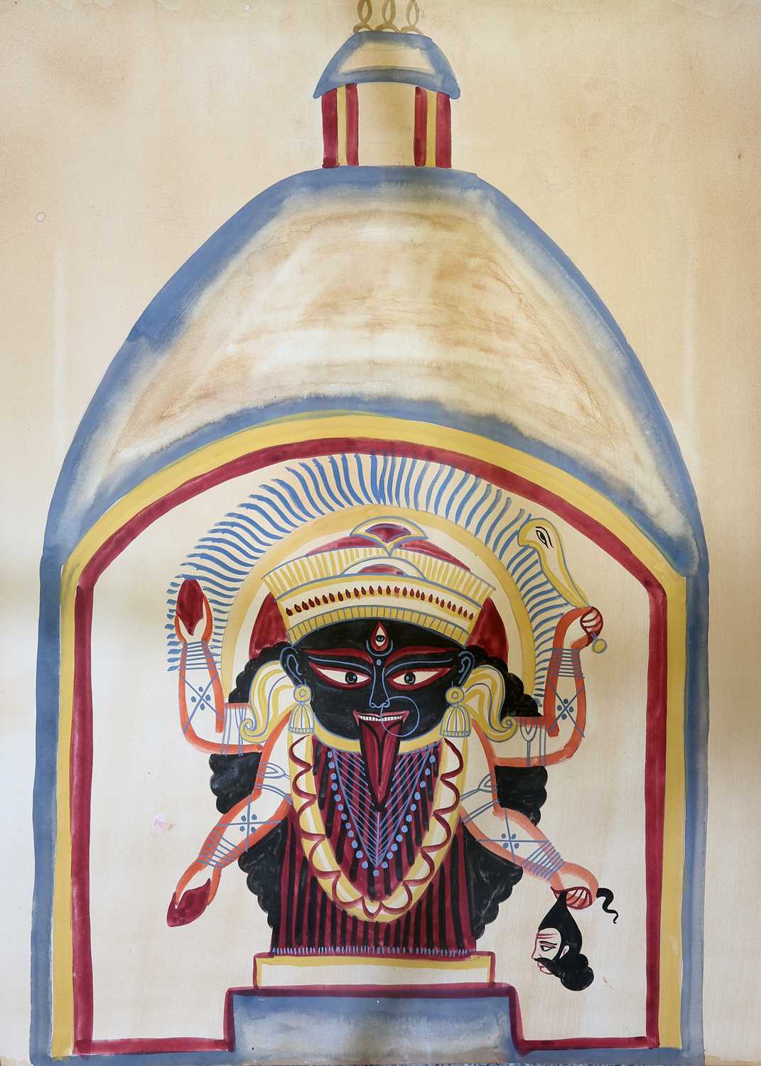 Lot 185 - KALIGHAT SCHOOL (BENGAL, CIRCA 1890-1920), GODDESS KALI IN KALIGHAT TEMPLE