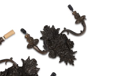 Lot 607 - A PAIR OF LATE 19TH CENTURY BRONZE WALL SCONCES