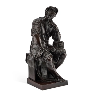 Lot 556 - AFTER MICHELANGELO, A FRENCH BRONZE FIGURE, 'LORENZO DE MEDICI', 19TH CENTURY