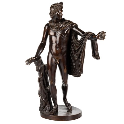 Lot 591 - FERDINAND BARBEDIENNE (1810-1892), A BRONZE FIGURE, 'APOLLO BELVEDERE', AFTER THE ANTIQUE