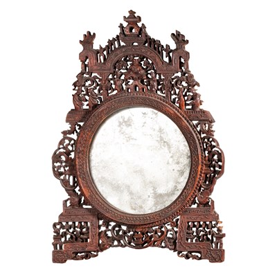 Lot 764 - A CHINESE CARVED WOOD MIRROR, QING DYNASTY