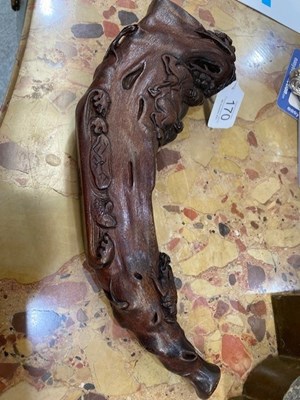 Lot 170 - A CHINESE CARVED WOOD HORN-SHAPED BOAT