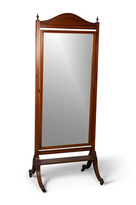 Lot 699 - AN EDWARDIAN INLAID MAHOGANY CHEVAL MIRROR