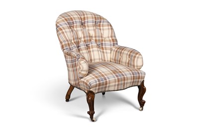 Lot 693 - A VICTORIAN WALNUT AND UPHOLSTERED BUTTON-BACK CHAIR