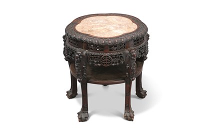 Lot 793 - A 19TH CENTURY CHINESE MARBLE AND HARDWOOD JARDINIÈRE STAND