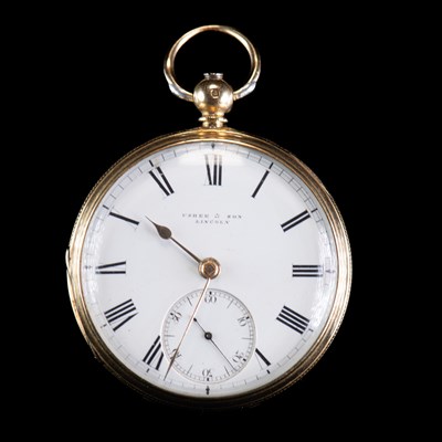 Lot 593 - AN 18CT GOLD OPEN FACE POCKET WATCH