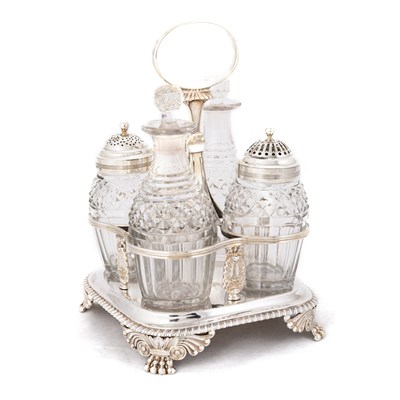 Lot 500 - A GEORGE III SILVER FOUR-BOTTLE CRUET SET