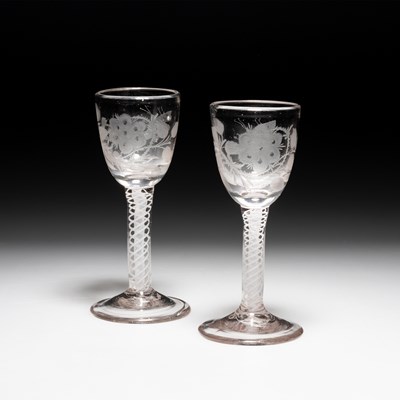 Lot 16 - A PAIR OF 18TH CENTURY 'JACOBITE' WINE GLASSES, CIRCA 1770